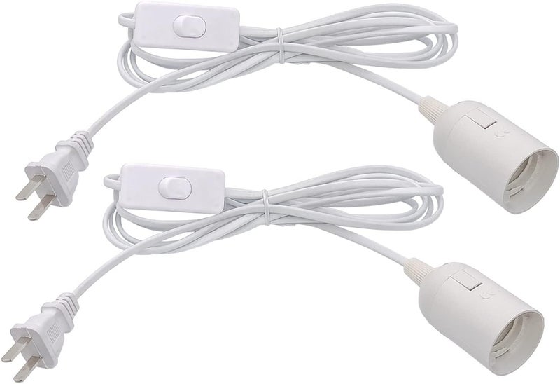 OmiSun Plug in Hanging Light Kit, Retro Hanging Lights with Plug in Cord, E26 E27 Industrial Pendant Light Fixture, 9.8 FT Cord with On/Off Switch Hanging Lamp for Living Room Bedroom 2 Pack (White) - Image 1